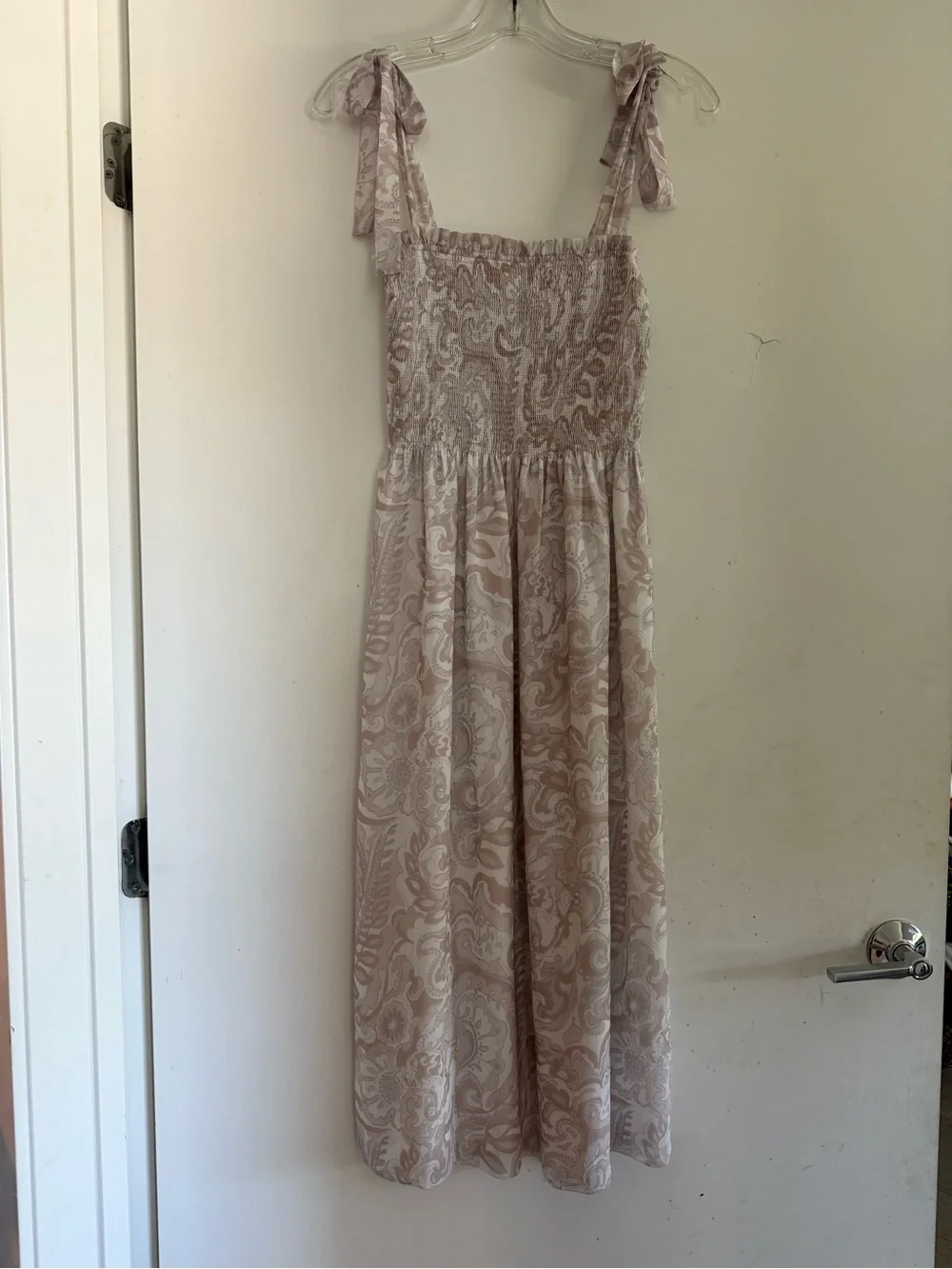Aritzia Wilfred The Golden Hour Smocked Bodice Tie Straps Midi Deess Size S